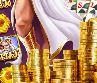 Detail artwork fc888: tumpukan koin emas dan jubah putih Zeus